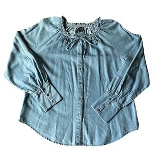 NWT! a.n.a Indigo Wash Denim Button Up w/Bow Tie Neckline